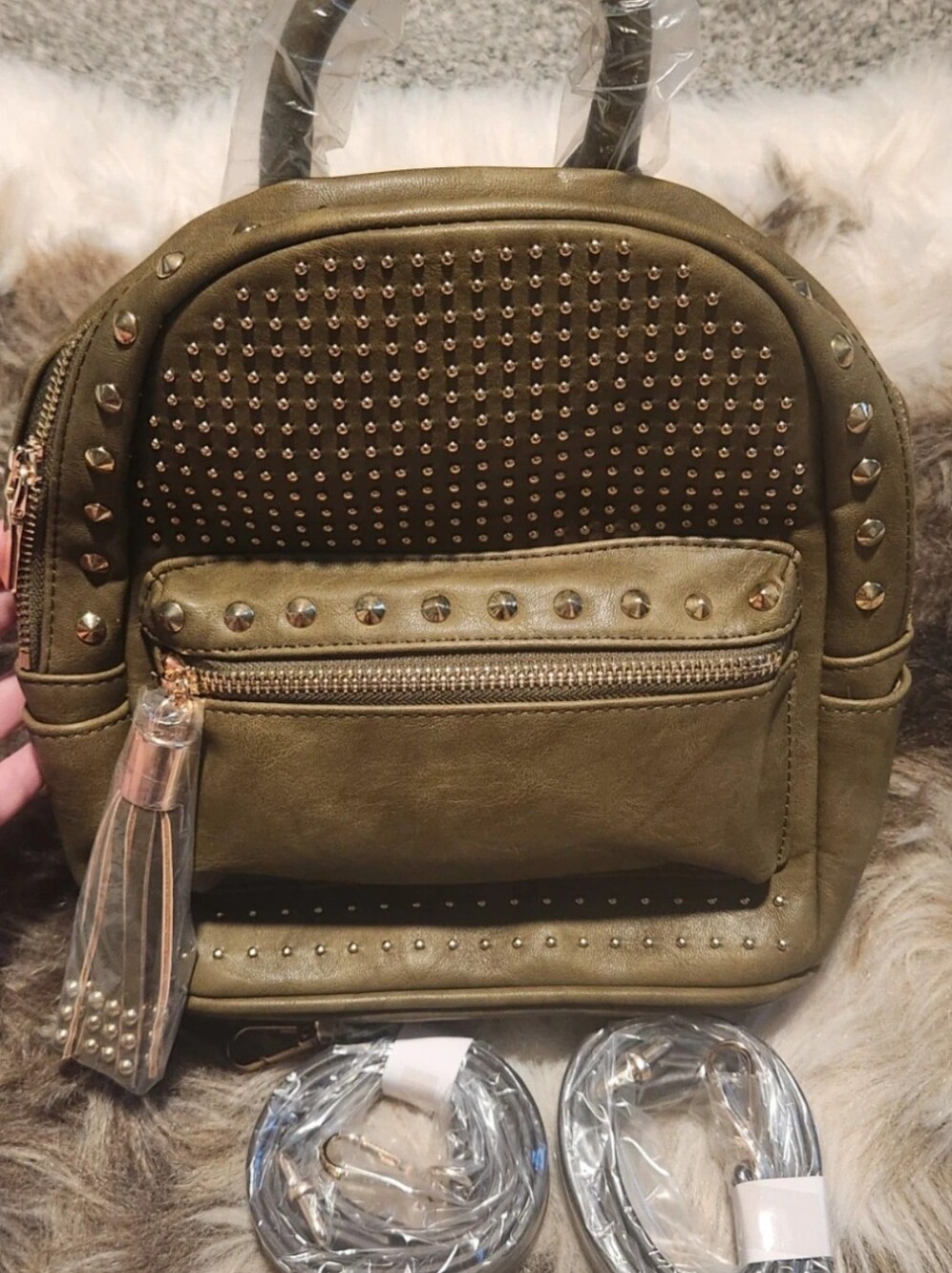 Brentano olive green studded mini back pack